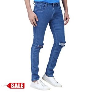 Men’s Blue Denim Distress Regular Fit Jeans – GRE