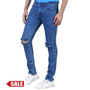Men’s Blue Denim Distress Regular Fit Jeans – GRE
