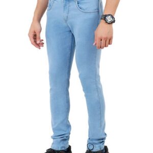 Light Blue Solid Cotton Blend Slim Fit Jeans – GRE