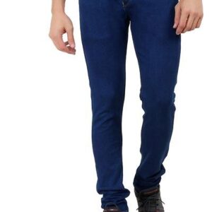 Dark blue Solid Cotton Blend Slim Fit Jeans - GRE