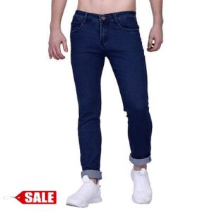 Men's Blue Cotton Blend Solid Slim Fit Mid-Rise Jeans - GRE