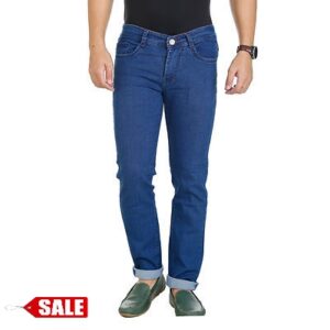 Men's Blue Cotton Blend Solid Slim Fit Mid-Rise Jeans - GRE