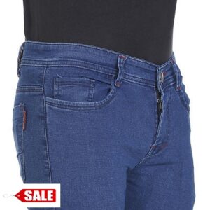 Men’s Blue Cotton Blend Solid Slim Fit Mid-Rise Jeans – GRE