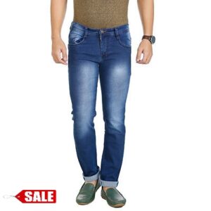 Men's Blue Cotton Blend Acid Wash Slim Fit Mid-Rise Jeans - GRE