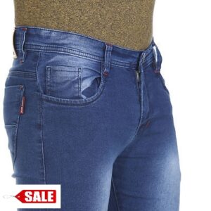 Men’s Blue Cotton Blend Acid Wash Slim Fit Mid-Rise Jeans – GRE