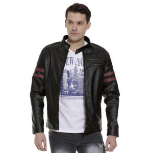 Faux Leather Solid Mens Jacket - sozo
