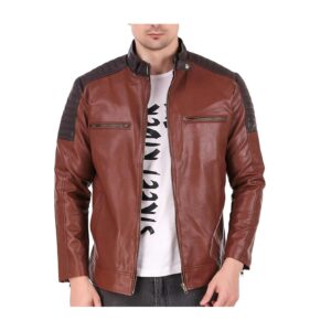 Rexine Leather Color Block Mens Jacket - sozo