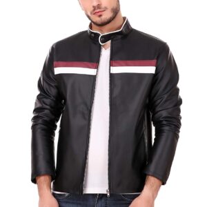 Faux Leather Color Block Mens Jacket - sozo