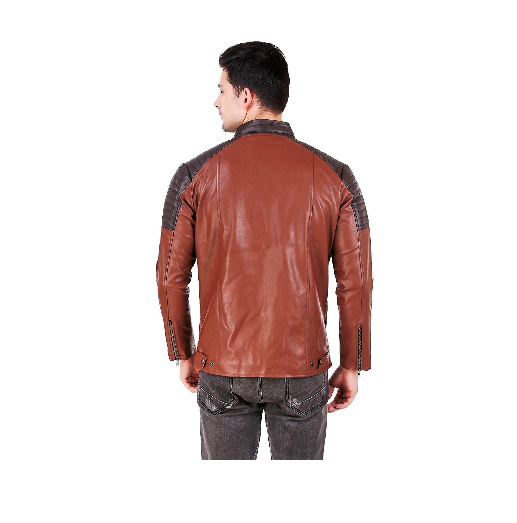 7402394967.jpeg Rexine Leather Color Block Mens Jacket - sozo - Image 2