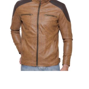 Rexine Leather Color Block Mens Jacket - sozo