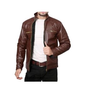 Rexine Leather Solid Mens Jacket - sozo