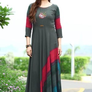 Trendy Heavy Silk Solid with Stripes A-Line Floor Length Kurti  - sozo