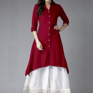 Stunning Cotton Solid With Button Knee Length Kurti Set  - sozo