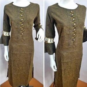 Dailywear Cotton Solid with Buttons Work 3/4th Sleeves Knee Length Straight Kurti  - sozo