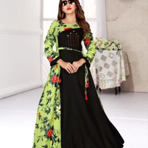 Trendy Heavy Silk Printed A-Line Floor Length Kurti  - sozo