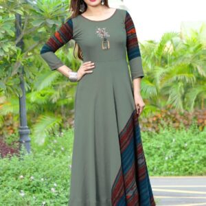 Trendy Heavy Silk Solid with Stripes A-Line Floor Length Kurti  - sozo