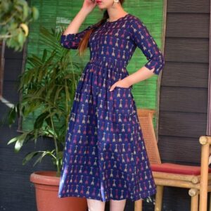 Trendy Cotton Printed Calf Length A-Line Kurti  - sozo