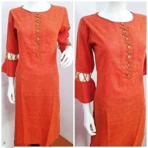 Dailywear Cotton Solid with Buttons Work 3/4th Sleeves Knee Length Straight Kurti  - sozo