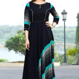 Trendy Heavy Silk Solid with Stripes A-Line Floor Length Kurti  - sozo