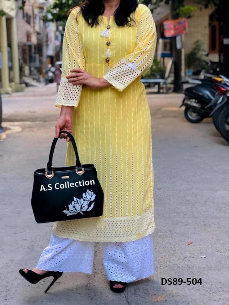 7433085533.jpeg Latest Cotton Chikankari Embroidered & Button with Tassel Kurti Palazzo Set - sozo