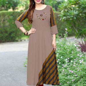 Trendy Heavy Silk Solid with Stripes A-Line Floor Length Kurti  - sozo