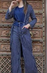 Rayon Stripes Crop Top With Pant And Shrug - GRE