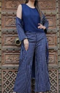 Rayon Stripes Crop Top With Pant And Shrug – GRE