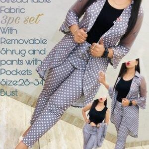 imported stretchable 3pc dress with removable shrug and pants with pocket - GRE