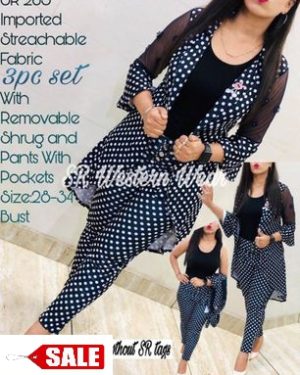 imported stretchable 3pc dress with removable shrug and pants with pocket - GRE
