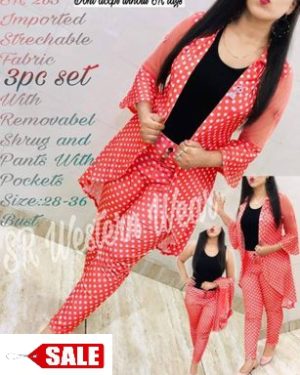 imported stretchable 3pc dress with removable shrug and pants with pocket - GRE