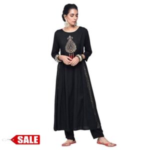 Women's Black Printed Rayon A-Line Kurta - GRE