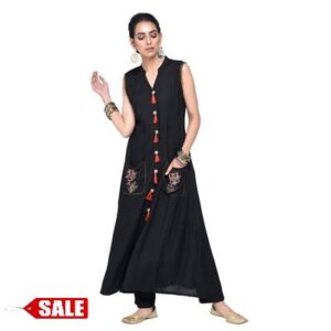 Women's Black Printed Rayon A-Line Kurta - GRE