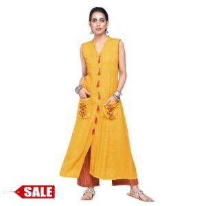 Women's Yellow Printed Rayon A-Line Kurta - GRE
