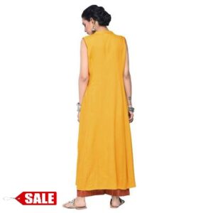 Women’s Yellow Printed Rayon A-Line Kurta – GRE