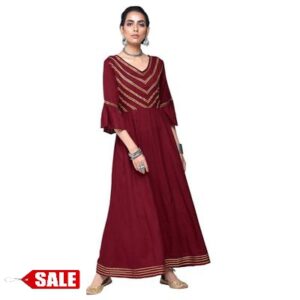 Women's Maroon Printed Rayon Anarkali Kurta - GRE