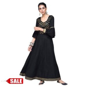 Women's Black Printed Rayon Anarkali Kurta - GRE