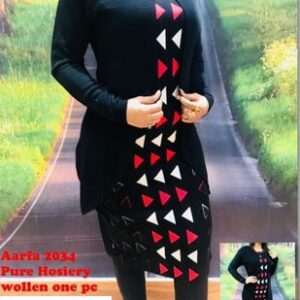 Elegant Black Pure Hosiery Woolen Kurta with Attached Knitted Jacket - GRE