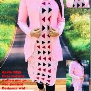 Elegant Peach Pure Hosiery Woolen Kurta with Attached Knitted Jacket - GRE