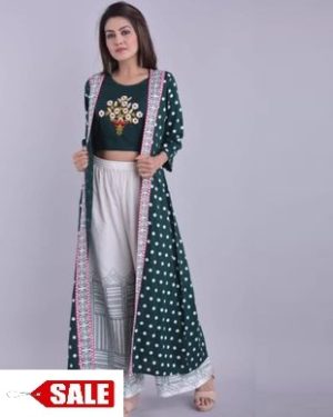 New Launch Designer Set with Crop Top & Palazzo with Shrug - GRE
