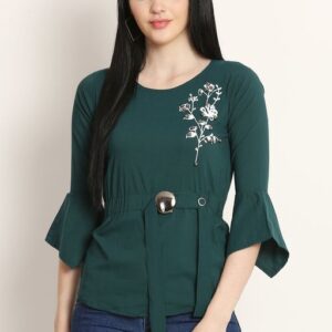 Casual Bell Sleeve Embroidered, Printed Women Tops