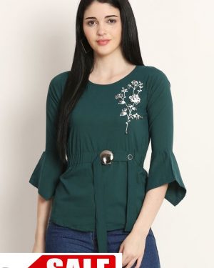 Casual Bell Sleeve Embroidered, Printed Women Tops