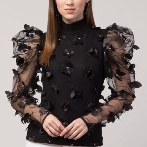 Casual Puff Sleeve Embroidered Women