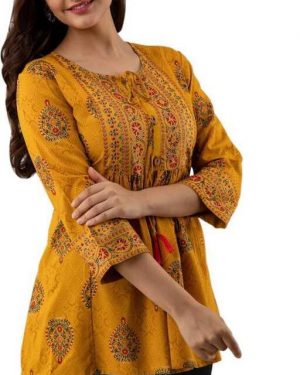 Women Rayon Printed Yellow Top