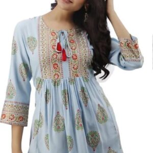 Women Rayon Stylish Printed  Blue Top