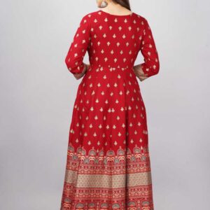 Women Printed Rayon Anarkali Kurta (Red)- KFT
